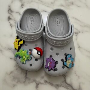 CROCS Kids Light Gray Clog with Colorful Pokémon Jibbitz